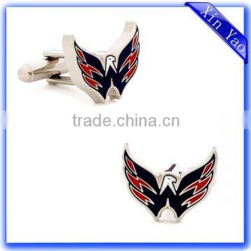 Popular eagle wings zinc alloy nickel plating red enamel custom logo cufflinks