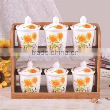 Ceramic Material 6 PCs Kitchen Canisters Set with Bamboo Stand