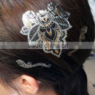 New fashion gold and silver floral pattern temporary hair tattoo sticker metallic hair strips tattoo factory                        
                                                Quality Choice
                                                    Most Po