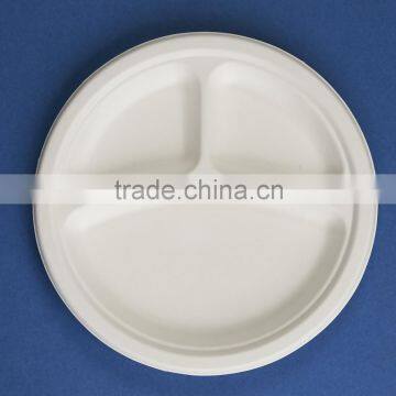 PL-09-3 9 Inches Diposable Sugarcane 3 Compartment Divided Round Dinner Plates Quality Choice photo-3