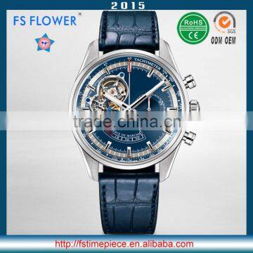 FS FLOWER - Upscale Men's Mechanical Power Reserve Watches Sapphire Glass, Leather Strap Japanese Machine