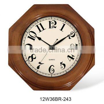 12 inch unique design octagonal wooden logo clocks (12W36BR-243)