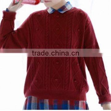 Online Shop China Ladies' Round Neck Drop Shoulder Long Sleeve Pullover Diamond Transfer Needle Knitted Sweater