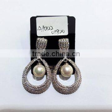 New style Micro setting Cubic zirconia jewelry Bridal pearl earring