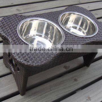 Double Rattan Pet Food Bowl