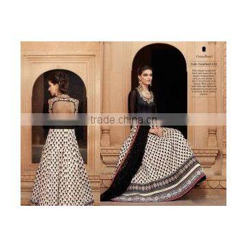 Topnotch Off White Banarasi Silk Designer Anarkali Suit/indian designer anarkali suits