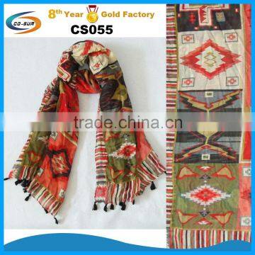 Polyester Plaid scarf printing scarf with tassels