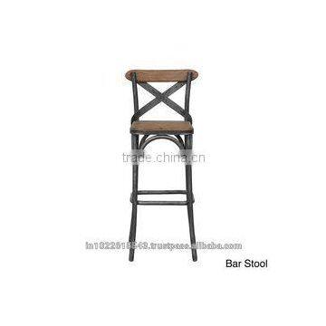 Powell Wood and Metal bar stool with back, Industrial style Dining Chair