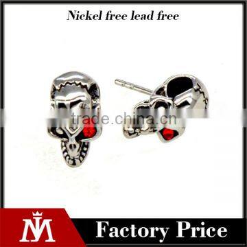 Fashion Silver Casting Jewelry Stainless Steel Crystal Skull Charm Earring for men