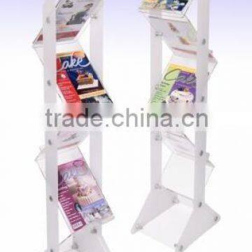 4-tier zig-zag Acrylic Brochure Display Stand/ book exihbitor