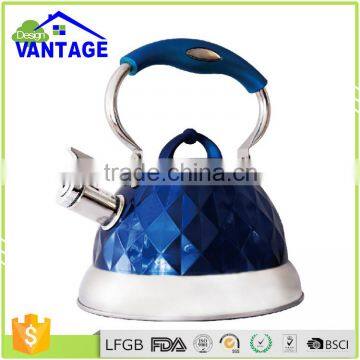 Blue color coating capsulated bottom water tea kettle best stainless steel whistling kettle for all heater