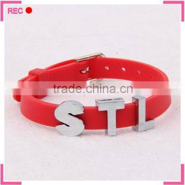Cheap silicone bracelets with STL letters, custom shape silicone bracelets