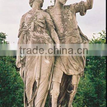 Greek soldier and woman white marble statue