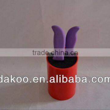 2 Pieces Purple PP+TPR Handle Zirconia Ceramic Knife With Red Holder Factory in Yangjiang