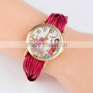 Charming Beautiful Tower Luxury Watch Women Weave Rhinestone Leather Bracelet Nylon Braided Strap Wristwatch photo-3