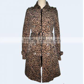 Leopard print women long coat,elegant pattern womens cotton long coats