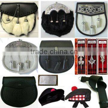 Scottish Sporran Leather Furr Sporrans Kilt Pin Glengarry Blamoral Hat Belt Scottish Heritage Products