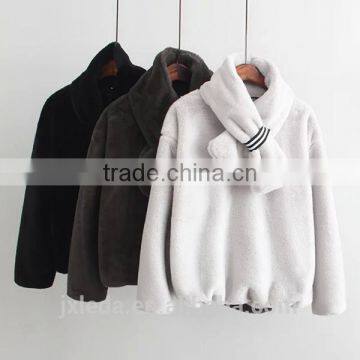 100%cotton Thick Warm Pullover Hoodie With Scarf photo-5
