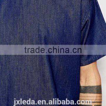 2016 Summer Men Light Weight Short Sleeves Dark Wash Denim T-shirt Custom photo-3