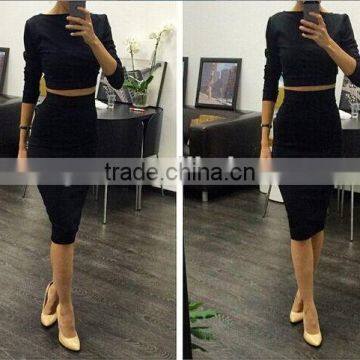 MGOO OEM/ODM Supplier Maded Two Piece Set Women Bodycon Dress Black Long Sleeve Clothing Shealth Prom Dress Z572 photo-2