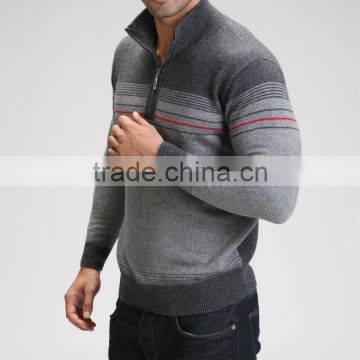 fashion turtleneck striped cashmere pullover half zip cardigan for man