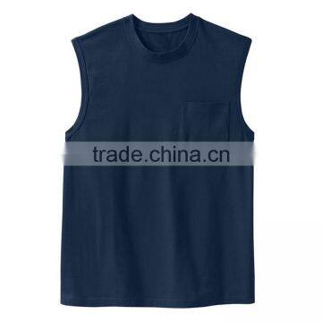 Bulk Different Color Mens Sleeveless 100% Cotton Blank Pocket T Shirt Wholesale photo-3