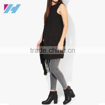 Ladies Simple Fashion Clothing 2016 Sleeveless Black Chiffon One Piece Dress photo-4