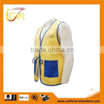 China manufactory high quality front open yellow stand collar work vest