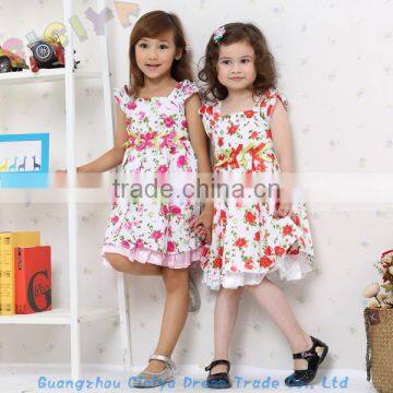 Sweet design summer dress cotton girls dresses design with flower printing