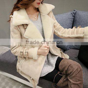 Women leather long jacket fur coat , beautiful long style winter cloths coats for women with sheep leather