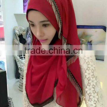 Muslim Burst Head Scarf Pearl Chiffon Tassel Long Towel Hui Female Scarf Hooded Quick Sell Through photo-4