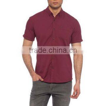 Damson Colour Short Sleeve Solid Super skinny Buttoned Shirt