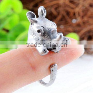 Rhinoceros Rings Animal Wrap Rings Silver Plated Jewelry Adjustable Retro Ring Resizable