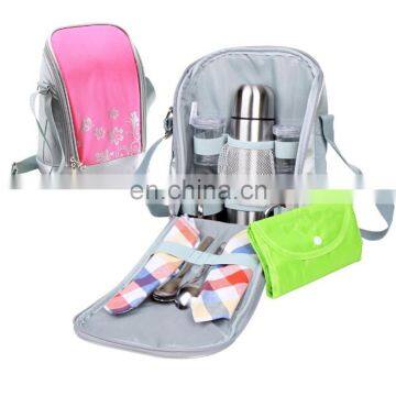 Stainless Steel Flask and Mugs Fully Equipped Satin Picnic Coffee Sling Bag