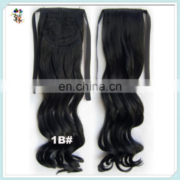 Ribbon Wrap Around Womens Black Long Wavy Synthetic Hair Pieces HPC-0192