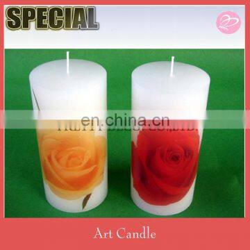 Flower printing style white pillar candles