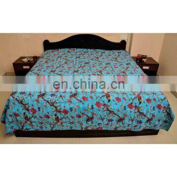 Gold Wholesaler Indian Bird of Paradise Sari Kantha Quilt Bedspread