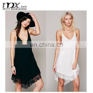 Fashion dress for beach white knee length lace dress