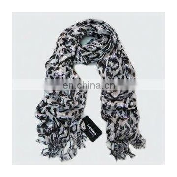 leopard print metallic scarf with tassels