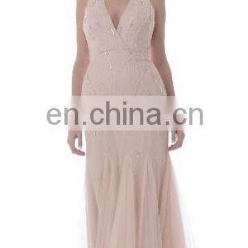 C5011 Halter V neck beading bridal dress