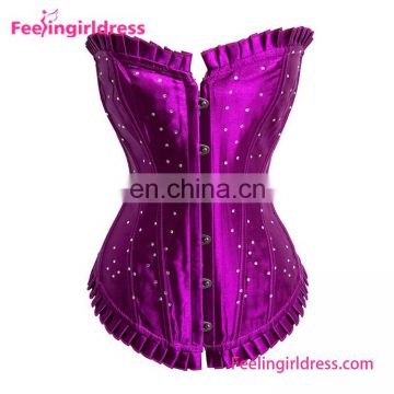 Purple Satin Overbust Girls Sexy Dot Corset