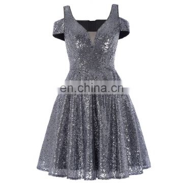 Kate Kasin Hollowed Cap Sleeve V-Neck Short Navy blue Sequined Prom Dress 7 sizes KK001033-1