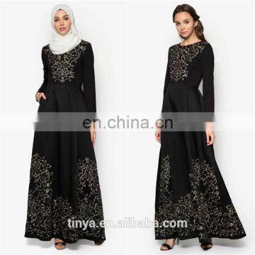 Fashion high quality 2 side pockets design Embroidered Fit & Flare jubah Muslim Dress