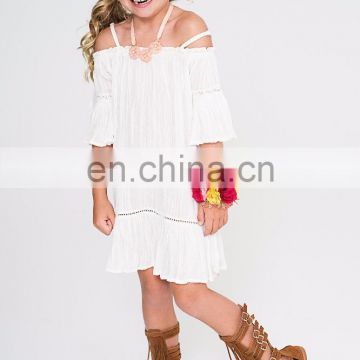 White Sheer Off-Shoulder Shift Dress - Kids & Tween