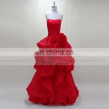 Ruffle red muslim evening dress women