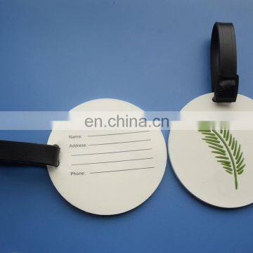 personalized round shape white color rubber luggage tags with embossed leaf logo