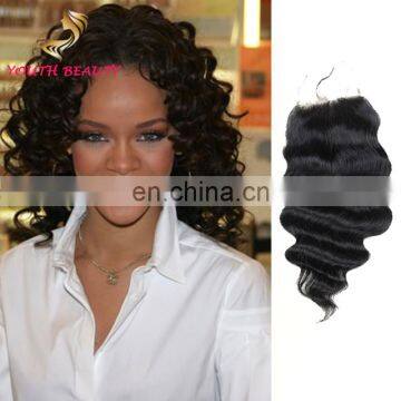 New arrival 9A grade 100% peruvian human virgin hair lace closure in deep wave free part full cuticle hair