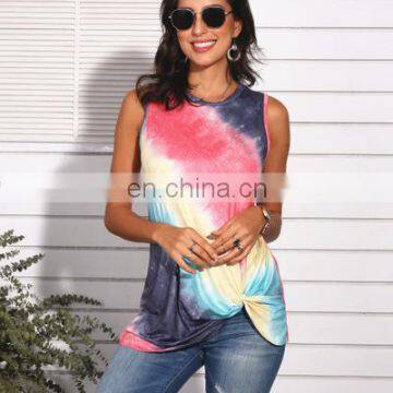 2020 New European and American Women's Gradient Color Explosion Printed Sleeveless Vest T-shirt Tops Women photo-2