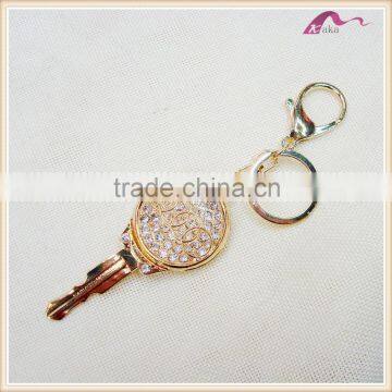 Luxury Gold Crystal Decorative Key Shaped Car Brand Keychain Ring