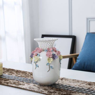European Modern Simple Fashion Hollow Gild Knit White Ceramic Vase For Home Decor photo-3